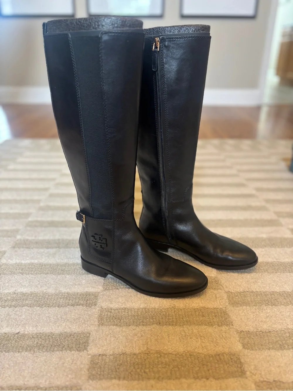 Tory Burch Wyatt 2 Tall Black Leather Stretch Boots – Women’s Size 8